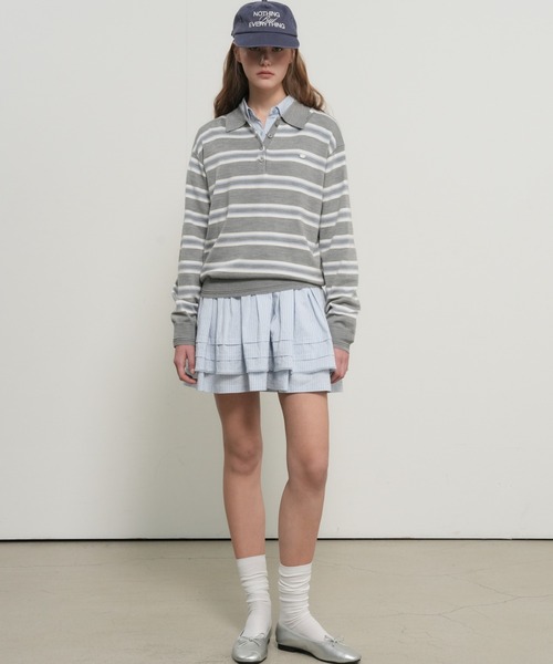 GENERAL IDEA(ジェネラルアイデア)の「【GENERAL IDEA】マルチボーダーポロシャツニットトップス / MULTI STRIPE LOOSE COLLAR KNIT(ポロシャツ・レディース・アイボリー/レッド/ライトグレー・S/L/M)」の14枚目の写真