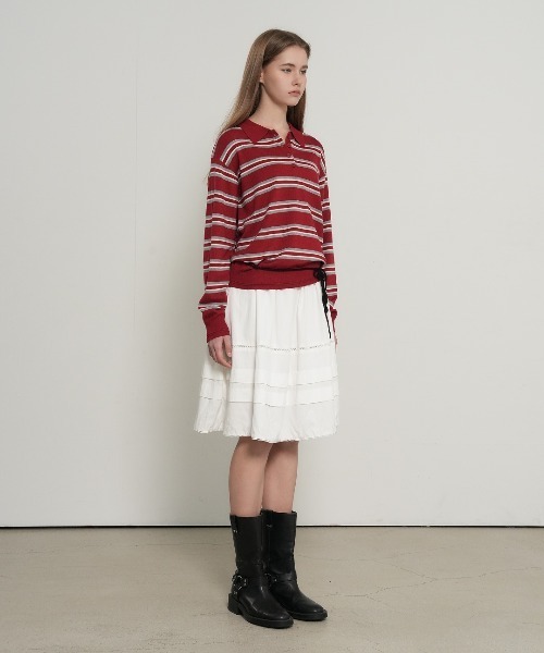 GENERAL IDEA（ジェネラルアイデア）の「【GENERAL IDEA】マルチボーダーポロシャツニットトップス / MULTI STRIPE LOOSE COLLAR KNIT（ポロシャツ・レディース・アイボリー/レッド/ライトグレー・S/L/M）」の22枚目の写真