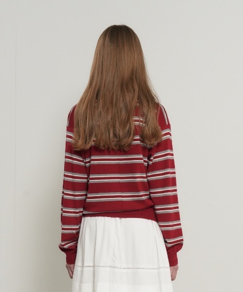 GENERAL IDEA(ジェネラルアイデア)の「【GENERAL IDEA】マルチボーダーポロシャツニットトップス / MULTI STRIPE LOOSE COLLAR KNIT(ポロシャツ・レディース・アイボリー/レッド/ライトグレー・S/L/M)」の20枚目の写真