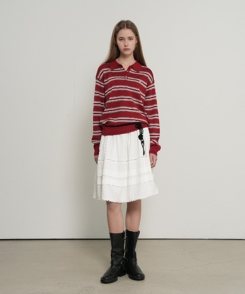 GENERAL IDEA（ジェネラルアイデア）の「【GENERAL IDEA】マルチボーダーポロシャツニットトップス / MULTI STRIPE LOOSE COLLAR KNIT（ポロシャツ・レディース・アイボリー/レッド/ライトグレー・S/L/M）」の21枚目の写真