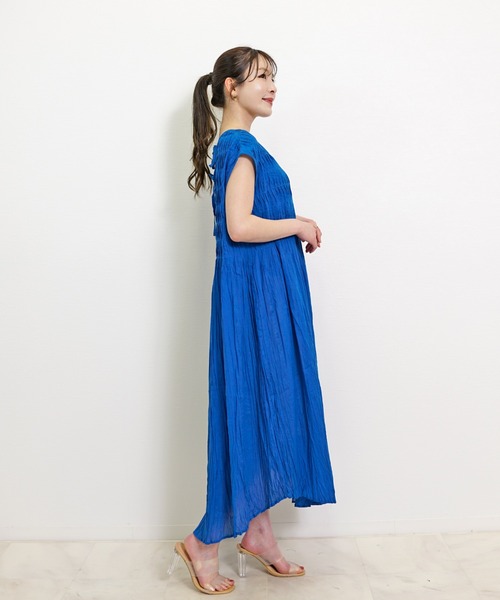 Belta attrice(ベルタアトリーチェ)の「リゾート インドコットンボイルプリーツロングワンピース/袖なし(ワンピース・レディース・ブラック/ブルー/ホワイト・FREE)」の10枚目の写真
