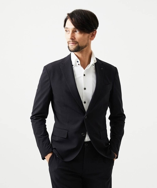 MICHEL KLEIN HOMME (ミッシェルクランオム)の「【セットアップ】コットンライクストレッチテーラードジャケット(テーラードジャケット・メンズ・ブラック/グレー・MEDIUM/LARGE/X-LARGE)」の1枚目の写真