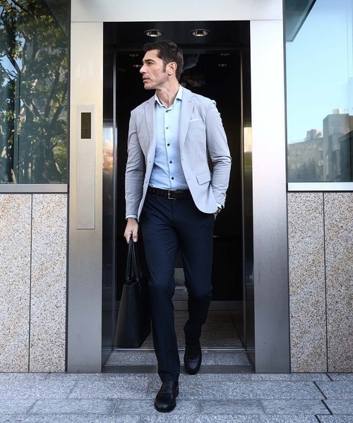 MICHEL KLEIN HOMME (ミッシェルクランオム)の「【セットアップ】コットンライクストレッチテーラードジャケット(テーラードジャケット・メンズ・ブラック/グレー・MEDIUM/LARGE/X-LARGE)」の3枚目の写真