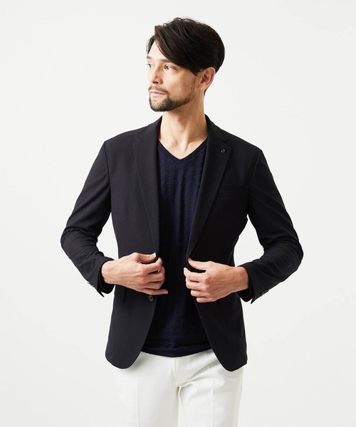 MICHEL KLEIN HOMME (ミッシェルクランオム)の「【セットアップ】コットンライクストレッチテーラードジャケット(テーラードジャケット・メンズ・ブラック/グレー・MEDIUM/LARGE/X-LARGE)」の5枚目の写真