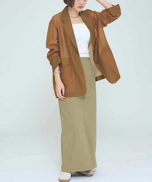 NOMINE（ノミネ）の「【NOMINE】バックスリット シルキー シアー ジャケット（テーラードジャケット・レディース・キャメル/ブラック・フリー）」の10枚目の写真