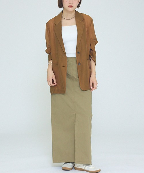 NOMINE（ノミネ）の「【NOMINE】バックスリット シルキー シアー ジャケット（テーラードジャケット・レディース・キャメル/ブラック・フリー）」の12枚目の写真