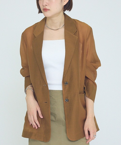 NOMINE（ノミネ）の「【NOMINE】バックスリット シルキー シアー ジャケット（テーラードジャケット・レディース・キャメル/ブラック・フリー）」の13枚目の写真