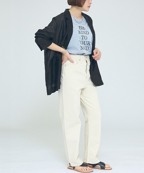 NOMINE（ノミネ）の「【NOMINE】バックスリット シルキー シアー ジャケット（テーラードジャケット・レディース・キャメル/ブラック・フリー）」の4枚目の写真
