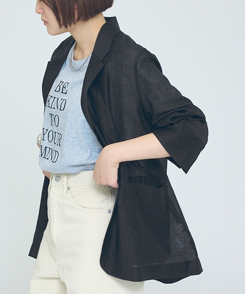 NOMINE（ノミネ）の「【NOMINE】バックスリット シルキー シアー ジャケット（テーラードジャケット・レディース・キャメル/ブラック・フリー）」の7枚目の写真