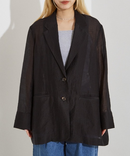 NOMINE（ノミネ）の「【NOMINE】バックスリット シルキー シアー ジャケット（テーラードジャケット・レディース・キャメル/ブラック・フリー）」の16枚目の写真