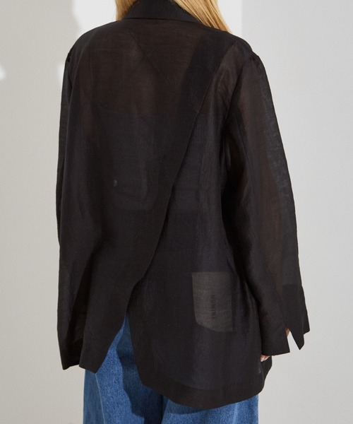NOMINE（ノミネ）の「【NOMINE】バックスリット シルキー シアー ジャケット（テーラードジャケット・レディース・キャメル/ブラック・フリー）」の19枚目の写真