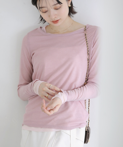 La TOTALITE（ラトータリテ）の「【洗える】レイヤードカットソー（Tシャツ/カットソー・レディース・ピンク/ホワイト/チャコールグレー・FREE）」の3枚目の写真