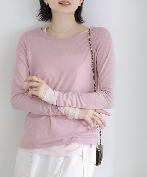La TOTALITE（ラトータリテ）の「【洗える】レイヤードカットソー（Tシャツ/カットソー・レディース・ピンク/ホワイト/チャコールグレー・FREE）」の4枚目の写真