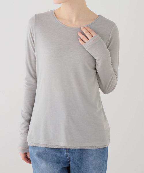 La TOTALITE（ラトータリテ）の「【洗える】レイヤードカットソー（Tシャツ/カットソー・レディース・ピンク/ホワイト/チャコールグレー・FREE）」の13枚目の写真