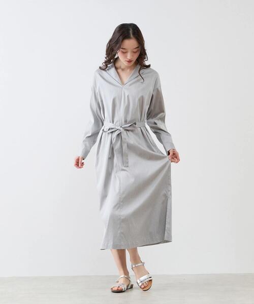 LOGEMENT DE CLAIRE(ロジュモンドクレール)の「オープンカラーワンピース(シャツワンピース・レディース・ライトグレー/ベージュ/インディゴブルー・FREE)」の4枚目の写真