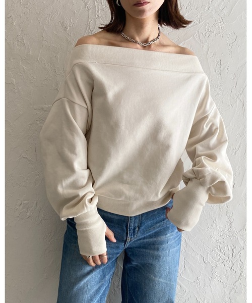 She's Closet(シーズクローゼット)の「長袖 ワンショルダー オフショルダー 指穴サムホール スウェット トップス(スウェット・レディース・スミクロ/杢グレー/アイボリー/ブラック・FREE)」の17枚目の写真