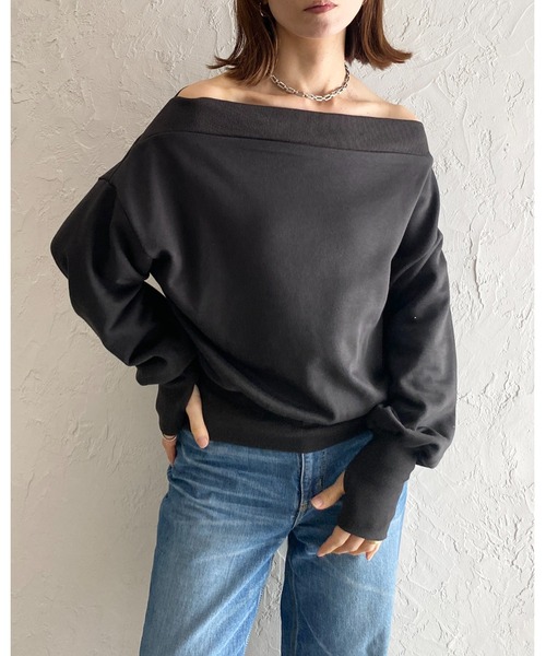 She's Closet(シーズクローゼット)の「長袖 ワンショルダー オフショルダー 指穴サムホール スウェット トップス(スウェット・レディース・スミクロ/杢グレー/アイボリー/ブラック・FREE)」の18枚目の写真