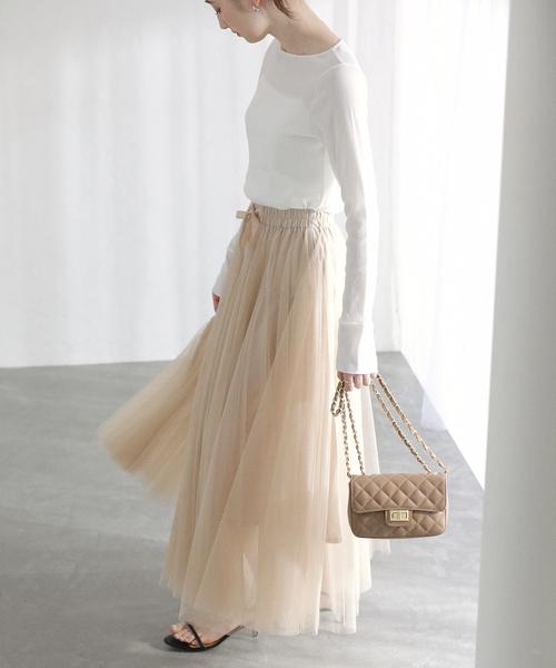 La TOTALITE（ラトータリテ）の「【洗える】CHOKLATE PARIS /チョコレートパリ  チュールロングスカート（スカート・レディース・チャコールグレー/ベージュ・FREE）」の2枚目の写真