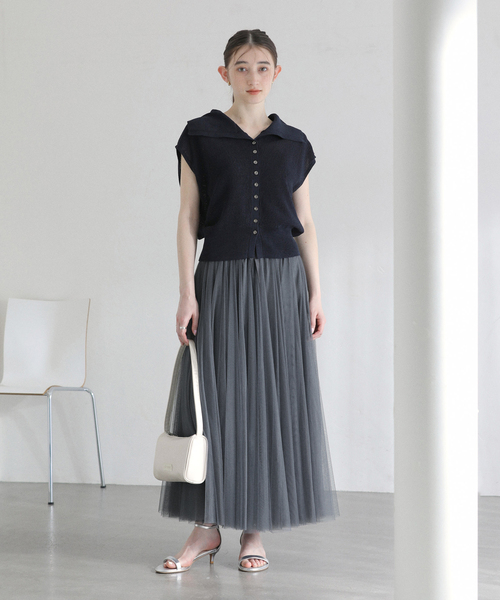 La TOTALITE（ラトータリテ）の「【洗える】CHOKLATE PARIS /チョコレートパリ  チュールロングスカート（スカート・レディース・チャコールグレー/ベージュ・FREE）」の6枚目の写真