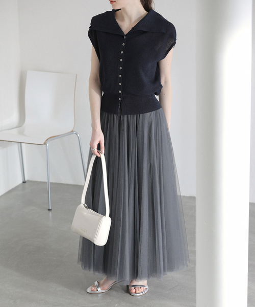 La TOTALITE（ラトータリテ）の「【洗える】CHOKLATE PARIS /チョコレートパリ  チュールロングスカート（スカート・レディース・チャコールグレー/ベージュ・FREE）」の9枚目の写真