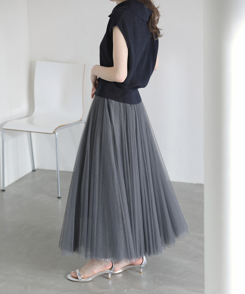 La TOTALITE（ラトータリテ）の「【洗える】CHOKLATE PARIS /チョコレートパリ  チュールロングスカート（スカート・レディース・チャコールグレー/ベージュ・FREE）」の10枚目の写真