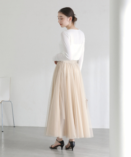 La TOTALITE（ラトータリテ）の「【洗える】CHOKLATE PARIS /チョコレートパリ  チュールロングスカート（スカート・レディース・チャコールグレー/ベージュ・FREE）」の14枚目の写真