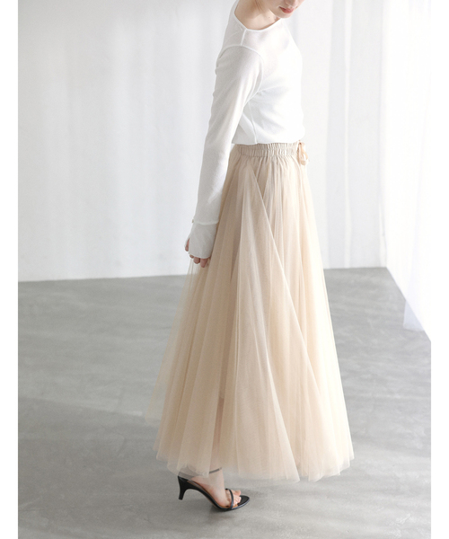 La TOTALITE（ラトータリテ）の「【洗える】CHOKLATE PARIS /チョコレートパリ  チュールロングスカート（スカート・レディース・チャコールグレー/ベージュ・FREE）」の16枚目の写真