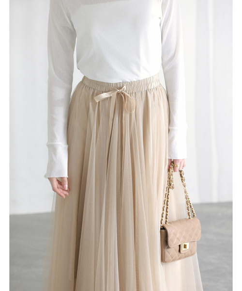 La TOTALITE（ラトータリテ）の「【洗える】CHOKLATE PARIS /チョコレートパリ  チュールロングスカート（スカート・レディース・チャコールグレー/ベージュ・FREE）」の17枚目の写真