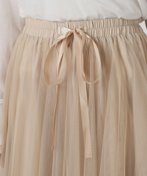 La TOTALITE（ラトータリテ）の「【洗える】CHOKLATE PARIS /チョコレートパリ  チュールロングスカート（スカート・レディース・チャコールグレー/ベージュ・FREE）」の4枚目の写真