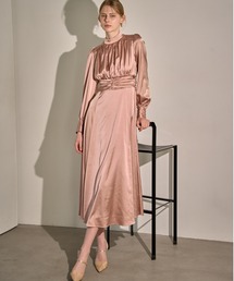 Satin Stand-Neck Long Dress スタンドカラーサテンロングドレス