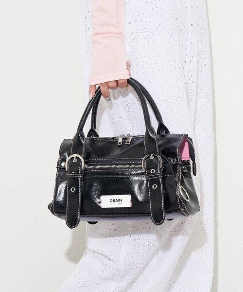 GRAIN（グレイン）の「【GRAIN/グレイン】バイカラーステッチヴィンテージハンドバッグ（トートバッグ・レディース・ブラック/ピンク/ブラウン・FREE）」の5枚目の写真