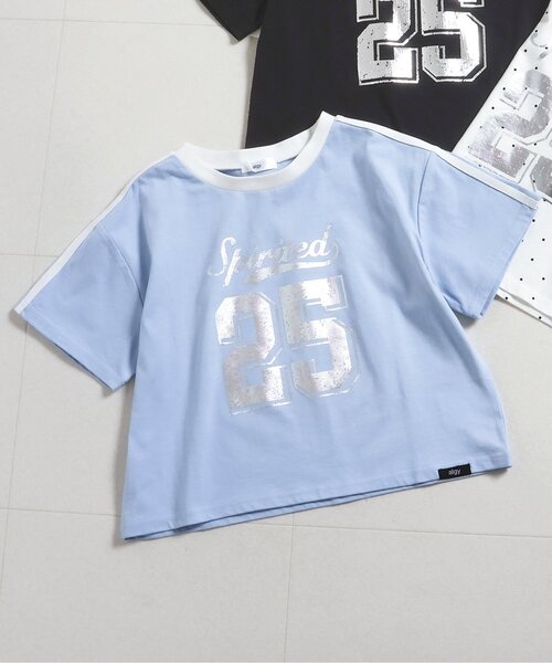 algy（アルジー）の「袖ラインナンバリング半袖Tシャツ（Tシャツ/カットソー・キッズ・サックスブルー/オフホワイト/ブラック・150/160/140/130）」の3枚目の写真