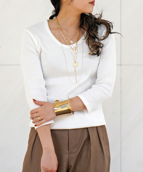 AP STUDIO（エーピーストゥディオ）の「リブUネックプルオーバー（Tシャツ/カットソー・レディース・ブラック/ホワイト・FREE）」の2枚目の写真