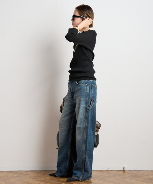 AP STUDIO（エーピーストゥディオ）の「リブUネックプルオーバー（Tシャツ/カットソー・レディース・ブラック/ホワイト・FREE）」の4枚目の写真