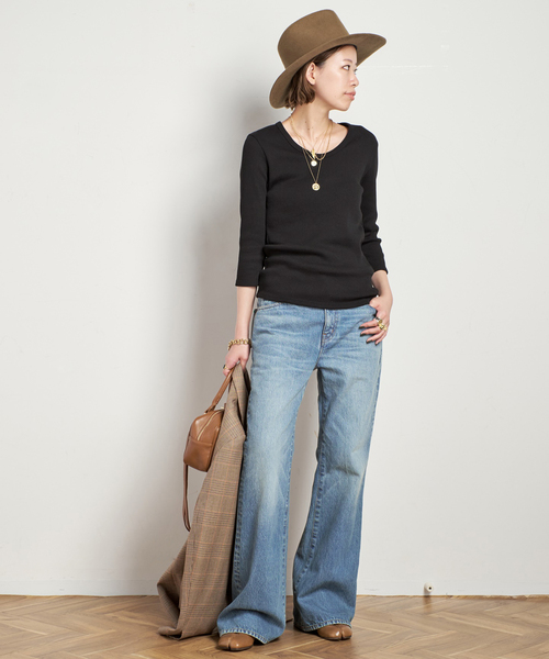 AP STUDIO（エーピーストゥディオ）の「リブUネックプルオーバー（Tシャツ/カットソー・レディース・ブラック/ホワイト・FREE）」の17枚目の写真