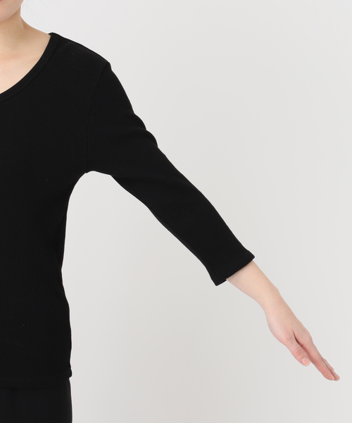 AP STUDIO（エーピーストゥディオ）の「リブUネックプルオーバー（Tシャツ/カットソー・レディース・ブラック/ホワイト・FREE）」の3枚目の写真