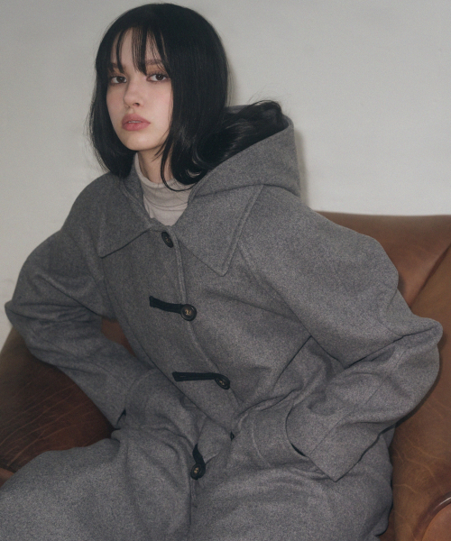 LEATHERY（レザリー）の「カシミヤメルトンダッフルフードパーカー ロングコート [ブラック]（チェスターコート・レディース・その他・FREE）」の6枚目の写真