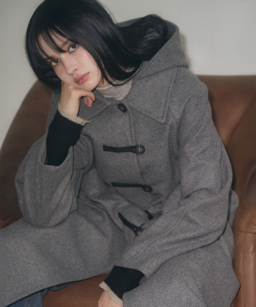 LEATHERY（レザリー）の「カシミヤメルトンダッフルフードパーカー ロングコート [ブラック]（チェスターコート・レディース・その他・FREE）」の5枚目の写真