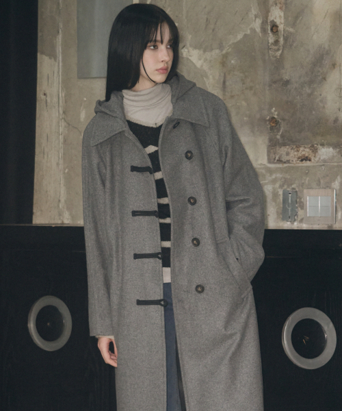 LEATHERY（レザリー）の「カシミヤメルトンダッフルフードパーカー ロングコート [ブラック]（チェスターコート・レディース・その他・FREE）」の4枚目の写真