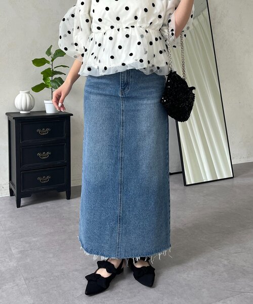 prose verse(プロズヴェール)の「バックスリットデニムナロースカート(スカート・レディース・ブルー/ブラック・PM/LARGE/MEDIUM/TL/PL)」の2枚目の写真