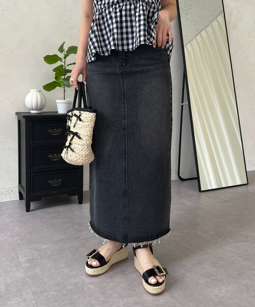 prose verse(プロズヴェール)の「バックスリットデニムナロースカート(スカート・レディース・ブルー/ブラック・PM/LARGE/MEDIUM/TL/PL)」の3枚目の写真