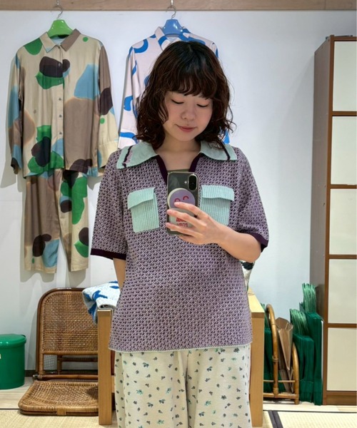 PAMM(パム)の「線と文字のメッシュニットポロ(ニット/セーター・レディース・スカイブルー系/ミント/ネイビー・2/3)」の16枚目の写真