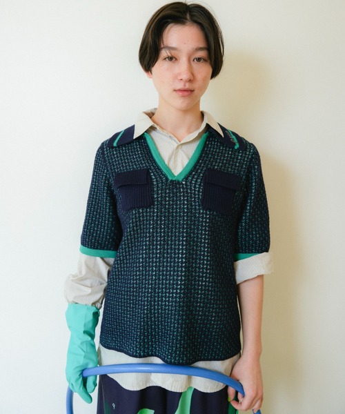 PAMM(パム)の「線と文字のメッシュニットポロ(ニット/セーター・レディース・スカイブルー系/ミント/ネイビー・2/3)」の19枚目の写真