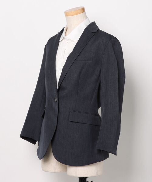 m.f.editorial(エムエフエディトリアル)の「【ストレッチ ウォッシャブル】m.f.エディトリアル レディース 1ボタン 7分袖 ジャケット 紺(セットアップ可能)(スーツジャケット・レディース・ネイビー・S/MEDIUM/LARGE/X-LARGE)」の2枚目の写真
