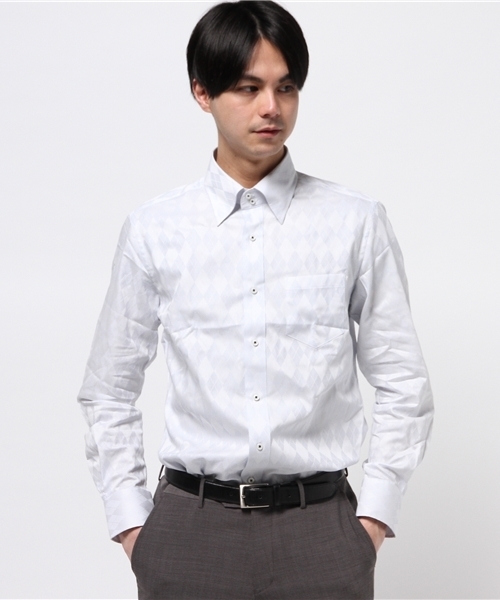 CROWDED CLOSET（クラウデッドクローゼット）の「ビジネスシャツ【ワイシャツ】コットンアーガイルジャガードスナップダウンシャツ（シャツ/ブラウス・メンズ・ホワイト/サックスブルー/ラベンダー・SMALL/MEDIUM/LL/LARGE）」の2枚目の写真