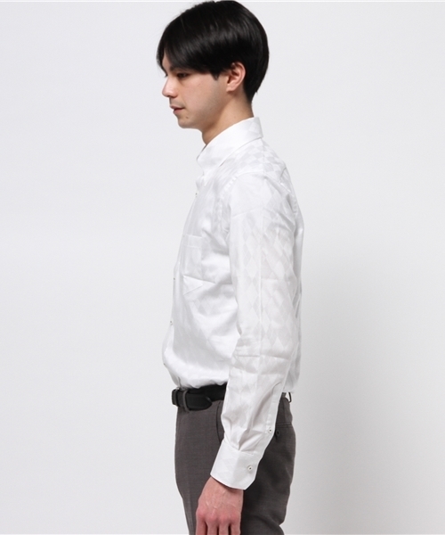 CROWDED CLOSET（クラウデッドクローゼット）の「ビジネスシャツ【ワイシャツ】コットンアーガイルジャガードスナップダウンシャツ（シャツ/ブラウス・メンズ・ホワイト/サックスブルー/ラベンダー・SMALL/MEDIUM/LL/LARGE）」の6枚目の写真