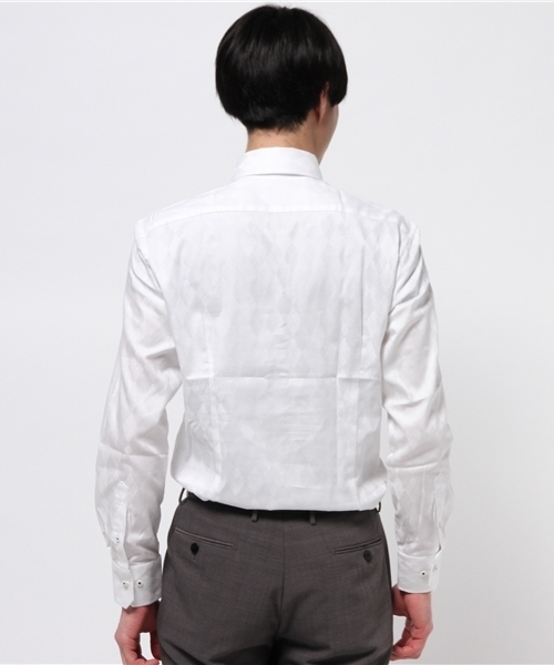 CROWDED CLOSET（クラウデッドクローゼット）の「ビジネスシャツ【ワイシャツ】コットンアーガイルジャガードスナップダウンシャツ（シャツ/ブラウス・メンズ・ホワイト/サックスブルー/ラベンダー・SMALL/MEDIUM/LL/LARGE）」の5枚目の写真