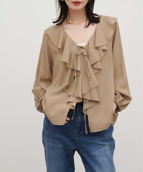 LARUTA（ラルータ）の「【LARUTA】［WEB限定］ヴィンテージメッシュフリルブラウス（シャツ/ブラウス・レディース・ブラック/ベージュ/オフホワイト・MEDIUM）」の3枚目の写真
