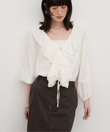【LARUTA】［WEB限定］ヴィンテージメッシュフリルブラウス