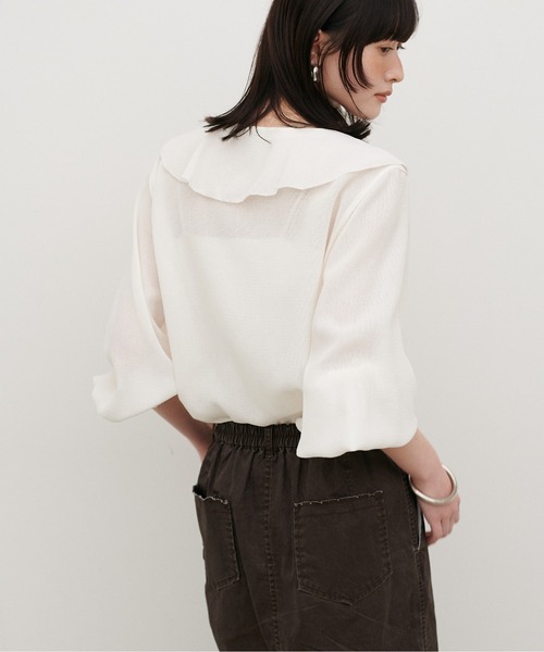 LARUTA（ラルータ）の「【LARUTA】［WEB限定］ヴィンテージメッシュフリルブラウス（シャツ/ブラウス・レディース・ブラック/ベージュ/オフホワイト・MEDIUM）」の6枚目の写真